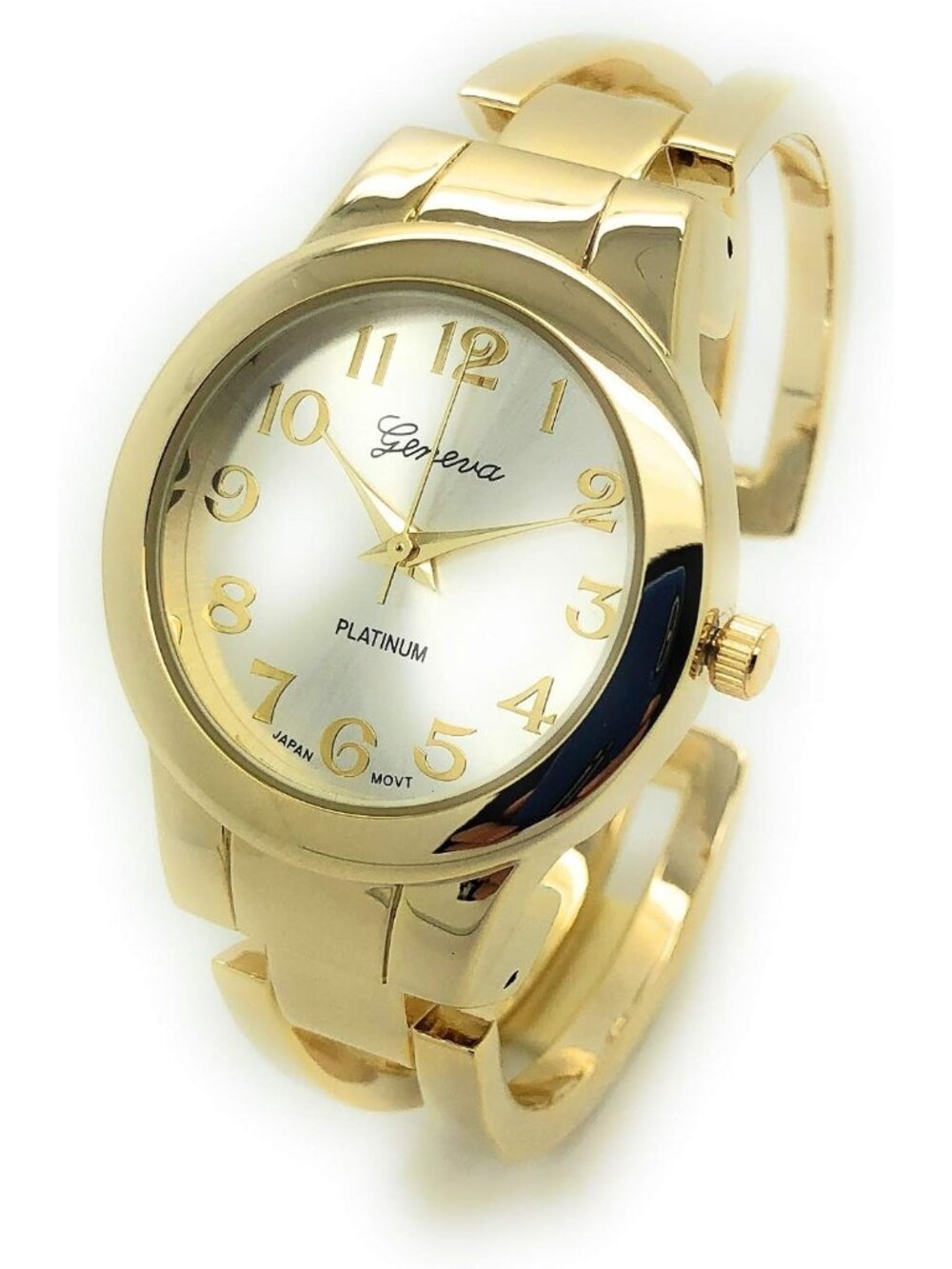Women's Gold Round Elegant Simple Casual Metal Bangle Cuff Fashion Wrist Watch